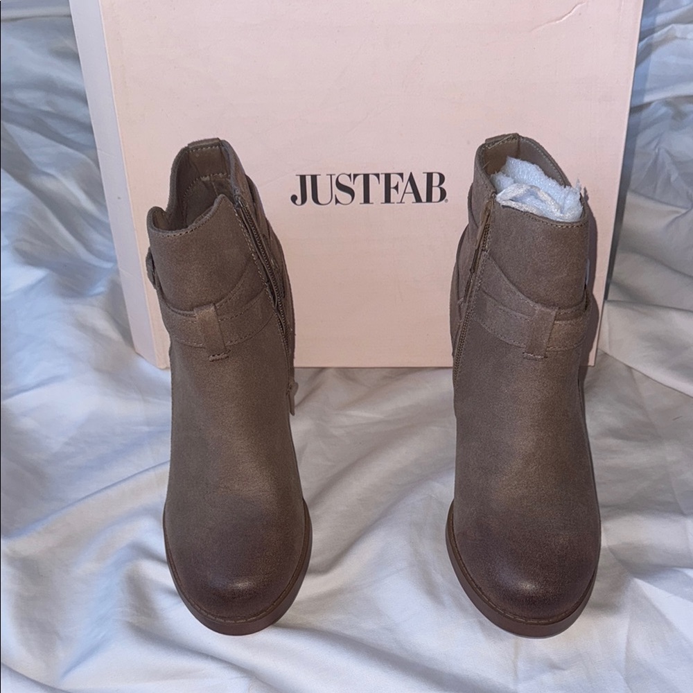 JustFab Brown Ankle Booties with Stacked Heel